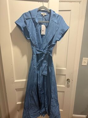 Lafayette 148 New York Sky-Blue Wrap Maxi Dress with Tie Waist